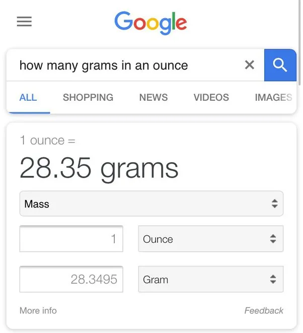 how many grams are in an ounce of coke
